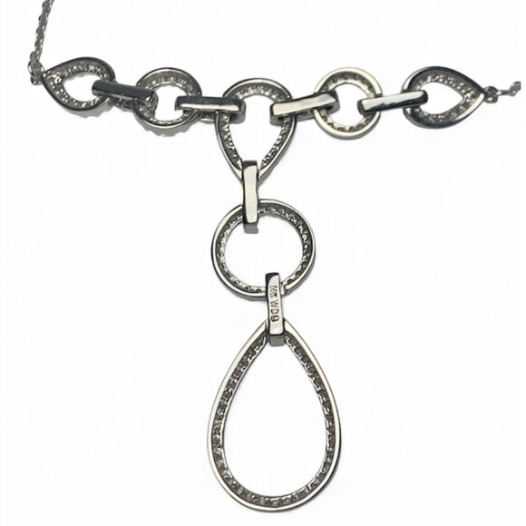 14K White Gold Diamond Drop Necklace With Teardrop Pendant & Chain 18" - Picture 4 of 11